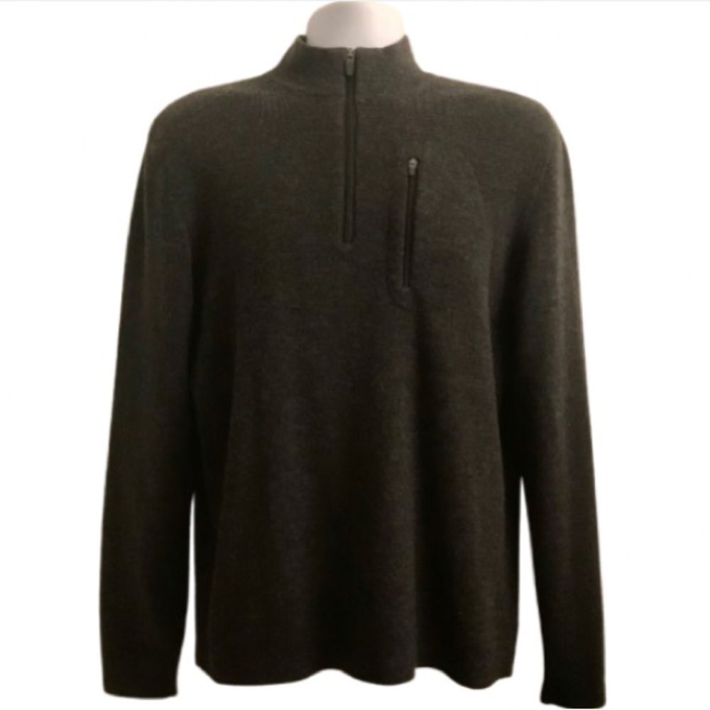 100% Merino Wool Pullover Sweater 1/4 Zip Mock Neck Charcoal …